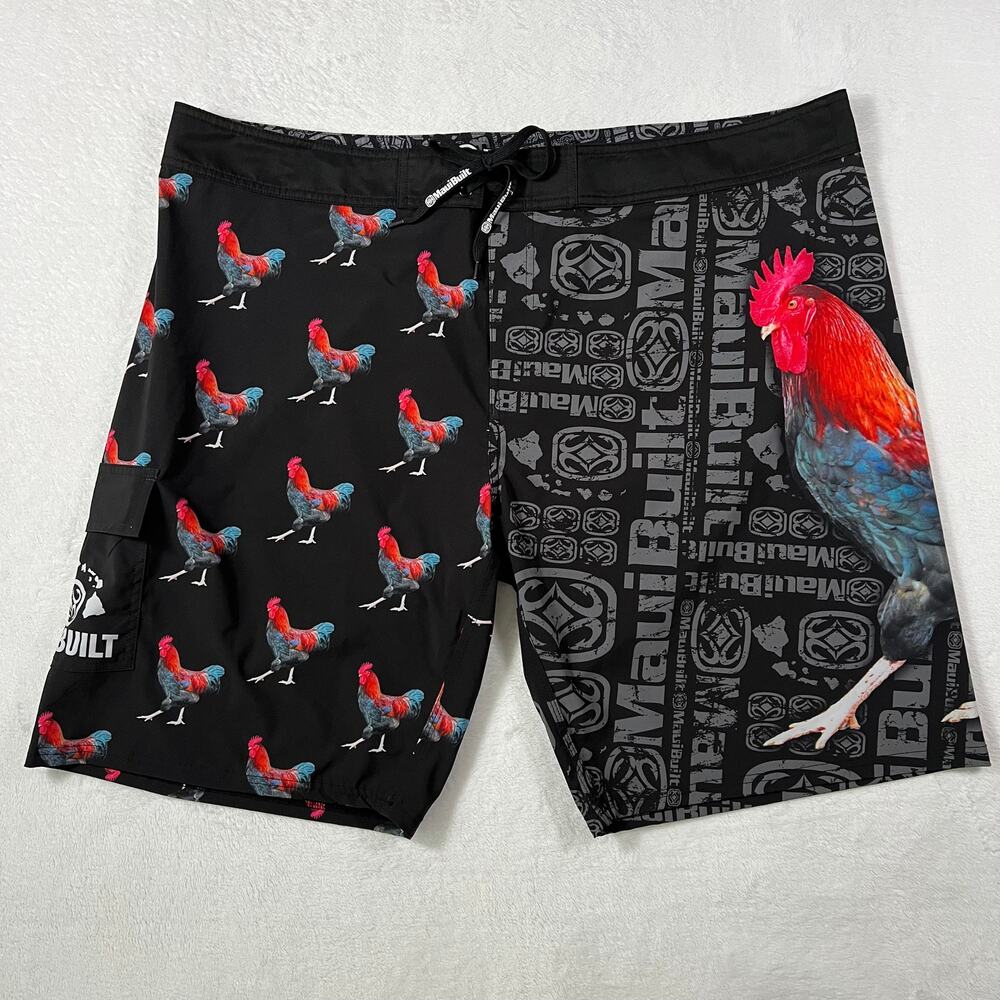 Maui Built Men's classic all over rooster print swim board shorts size 46
